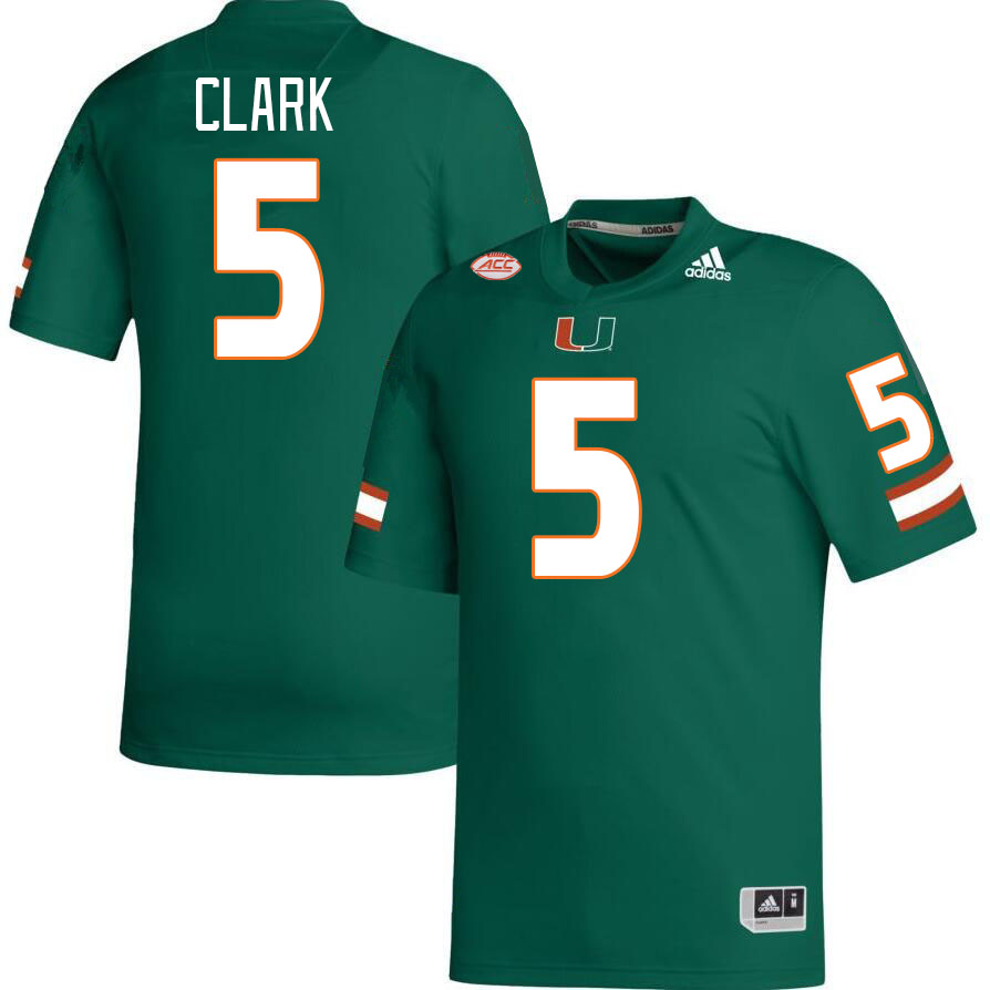 Men #5 C.J. Clark Miami Hurricanes College Football Jerseys Stitched-Green